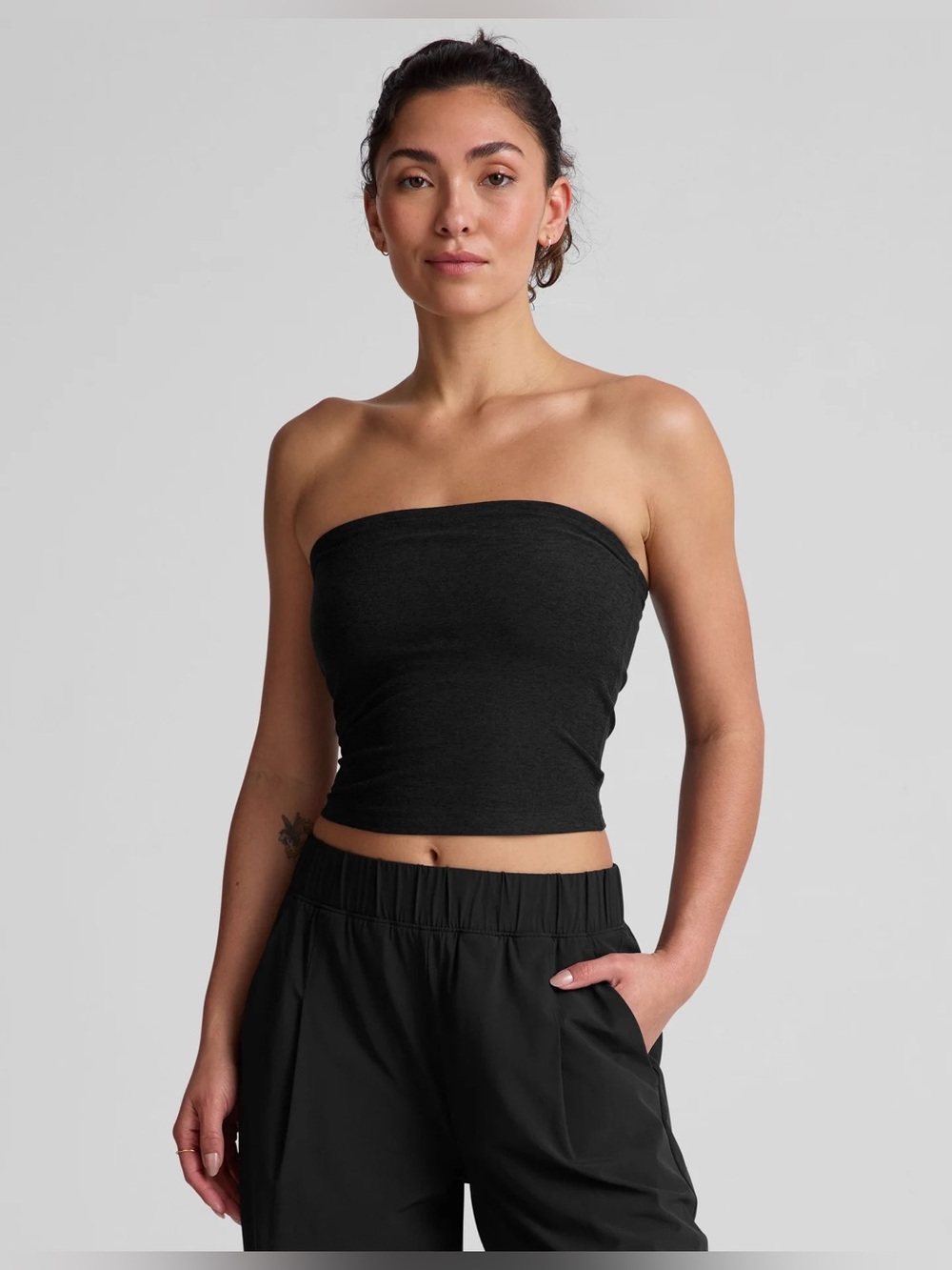 🆕 Beyond Yoga Spacedye Strapless Top Darkest Night Black Grey Size Small SD4670